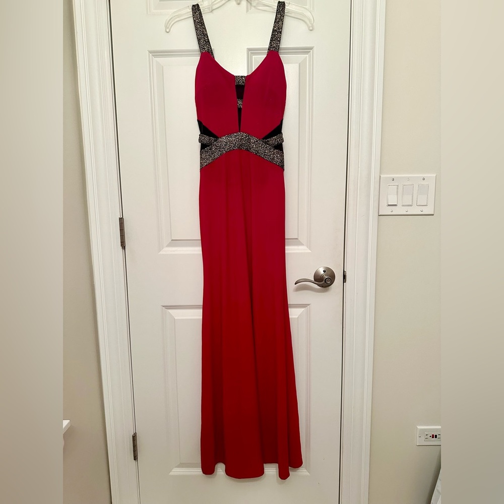Black, Red, and Gold Evening Gown